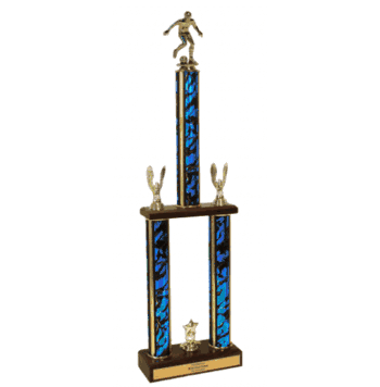 Two-Tier Championship Soccer Trophy with Wood Base - 26-28 Inches - Click to enlarge