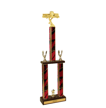 Two-Tier Championship Trophy w/ Wood Base - Car Show, Vintage Pick-up - Click to enlarge