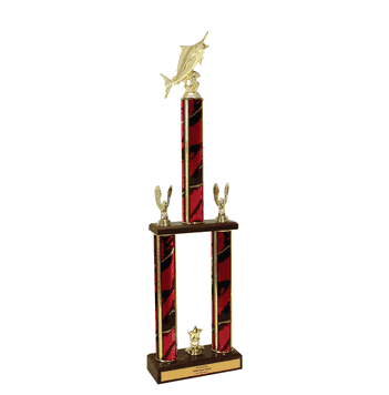 Two-Tier Championship Trophy w/ Wood Base - Marlin Fish - Click to enlarge