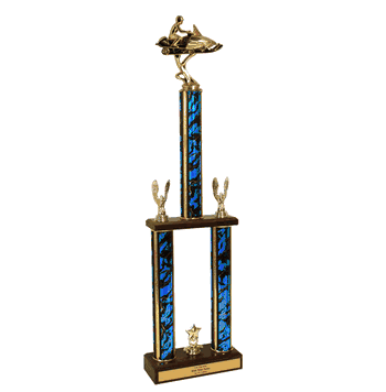 Two-Tier Championship Trophy w/ Wood Base - Snowmobiling - Click to enlarge