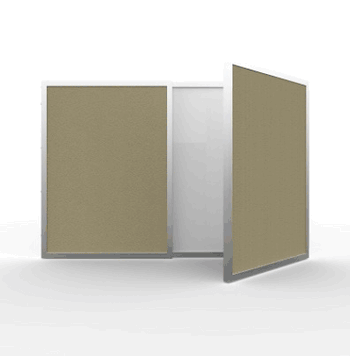 VisuALL PC Whiteboard Cabinet with Fabric Bulletin Board Exterior Doors, Beige - Click to enlarge