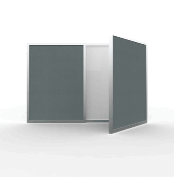 VisuALL PC Whiteboard Cabinet with Fabric Bulletin Board Exterior Doors, Gray - Click to enlarge