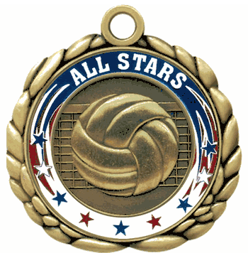 Volleyball Award Medal with Personalized School, Team or Event Name - Click to enlarge