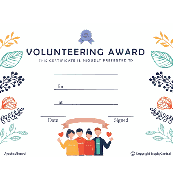 Volunteering Award Certificate - Free Template - Click to enlarge
