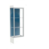 Edge Lighted Floor Display Case, 12" Frosty White Base w/ Blue Steel Back and Satin Natural Aluminum Frame, 76"H x 24"W x 20"D