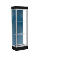 Edge Lighted Floor Display Case, 6" Black Base w/ Blue Steel Back and Satin Natural Aluminum Frame, 76"H x 24"W x 20"D