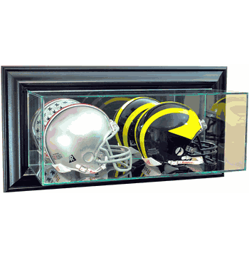 Wall Mounted Double Mini Helmet Glass Display Case - Click to enlarge