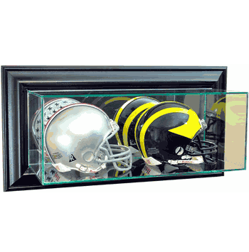 Wall Mounted Double Mini Helmet Glass Display Case - Click to enlarge