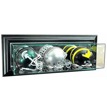 Wall Mounted Triple Mini Helmet Glass Display Case - Click to enlarge