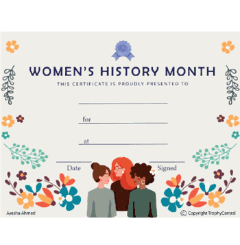 Women's History Month Certificate - Free Template - Click to enlarge