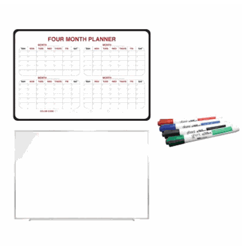 Work from Home Bundle, 4-Month Planner Whiteboard and Magnetic Porcelain Whiteboard, 2'H x 3'W - Click to enlarge