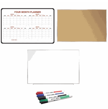 Work from Home Bundle, 4-Month Planner Whiteboard, Magnetic Porcelain Whiteboard and Natural Cork Bulletin Board, 2'H x 3'W - Click to enlarge