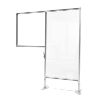 Workstation Divider with Clear Thermoplastic Desk Panel and Floor Panel, Open Channel Aluminum Frame, 57"H x 47"W - Click to enlarge