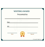 Writing Award Free Template