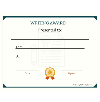 Writing Award Free Template - Click to enlarge