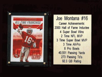 6"X8" Joe Montana San Francisco 49ers Career Stat Plaque