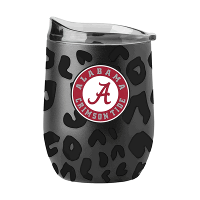 Alabama Leopard 16oz Black Powdercoat Curved Beverage Tumbler