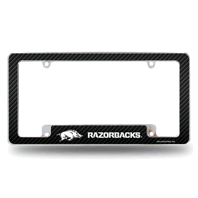 Arkansas Razorbacks Carbon Fiber Chrome Auto License Plate Frame