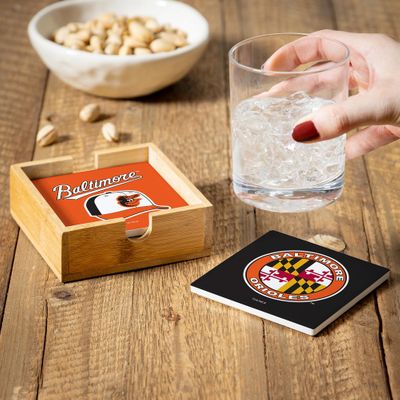 Baltimore Orioles 4 Piece Coaster Set with Wood Caddy