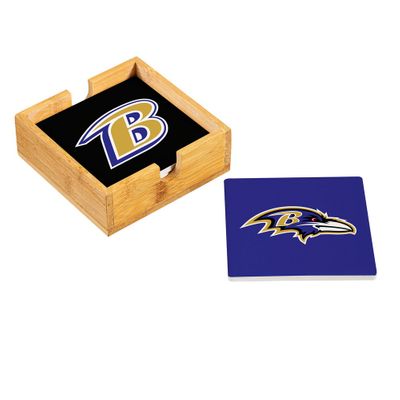 Baltimore Ravens 4 Piece Coaster Set with Wood Caddy