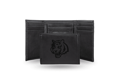 Bengals Laser Engraved Black Trifold Wallet