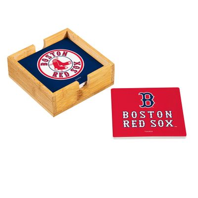 Boston Red Sox 4 Piece Coaster Set with Wood Caddy