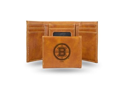 Bruins Laser Engraved Brown Trifold Wallet