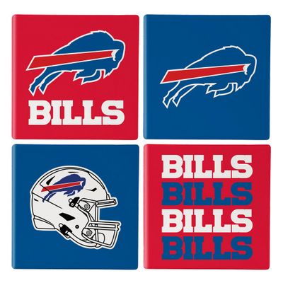Buffalo Bills 4 Piece Coaster Set with Wood Caddy