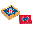 Chicago Cubs 4 Piece Coaster Set with Wood Caddy
