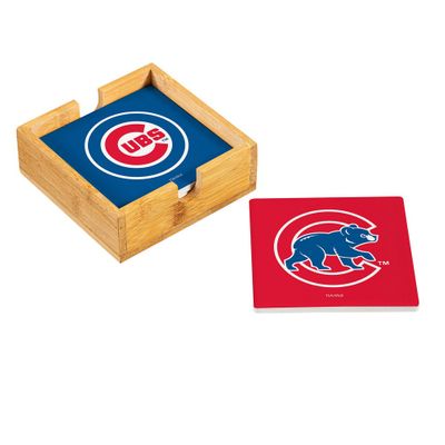 Chicago Cubs 4 Piece Coaster Set with Wood Caddy