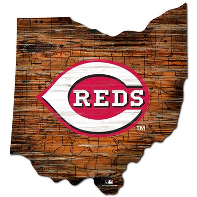 Cincinnati Reds 24 Inch Distressed State With Logo Sign