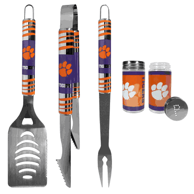 Clemson Tigers 3 Piece Tailgate BBQ Set with Salt and Pepper Shakers