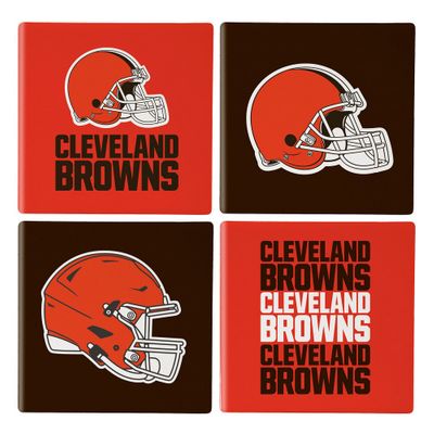 Cleveland Browns 4 Piece Coaster Set with Wood Caddy