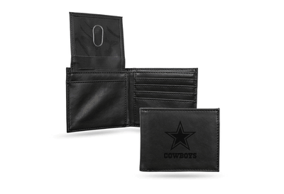Cowboys Laser Engraved Black Billfold Wallet