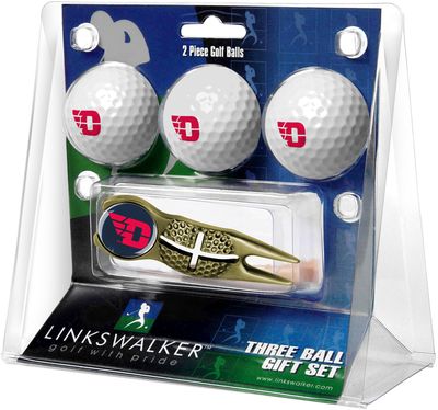 Dayton Flyers 3 Golf Ball And Gold Crosshair Divot Tool Gift Pack