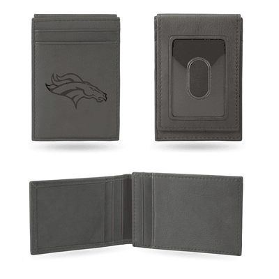 Denver Broncos Gray Laser Engraved Compact Front Pocket Wallet