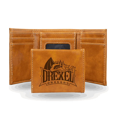 Drexel Dragons Brown Laser Engraved Faux Leather Trifold