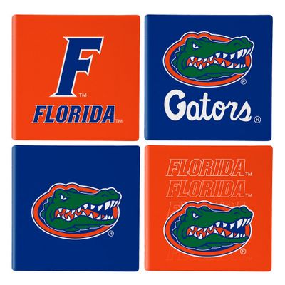 Florida Gators 4 Piece Coaster Set with Wood Caddy