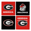 Georgia Bulldogs 4 Piece Coaster Set with Wood Caddy