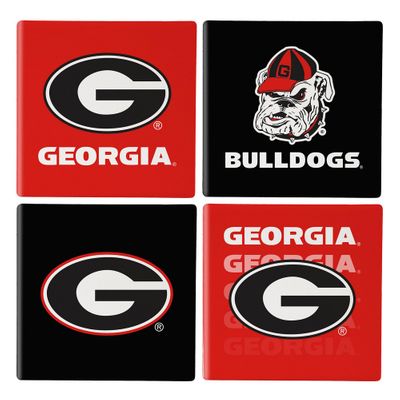 Georgia Bulldogs 4 Piece Coaster Set with Wood Caddy