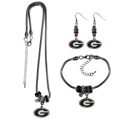 Georgia Bulldogs Euro Bead Jewelry 3 piece Set