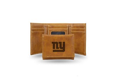 Giants - Ny Brown Faux Leather Laser Engraved Trifold Wallet With Black Logo