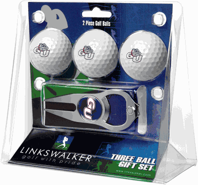 Gonzaga Bulldogs 3 Golf Ball And Silver Hat Trick Divot Tool Gift Pack
