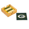Green Bay Packers 4 Piece Coaster Set with Wood Caddy