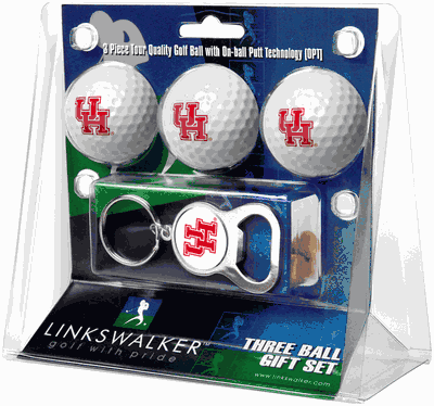 Houston Cougars 3 Ball Gift Pack with Key Chain Bottle Opener