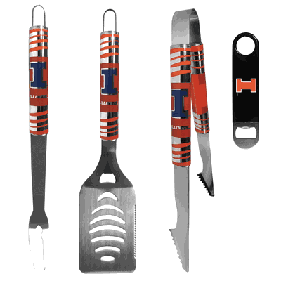 Illinois Fighting Illini 3 pc BBQ Set and Bottle Opener