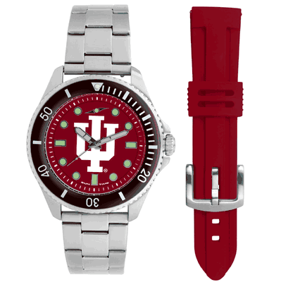 Indiana Hoosiers Men's Contender 2 Band Stainless Steel Watch Gift Set