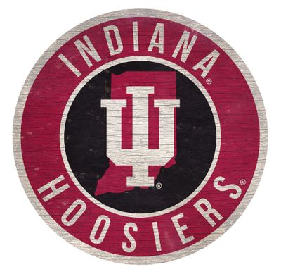Indiana Hoosiers Sign Wood 12 Inch Round State Design