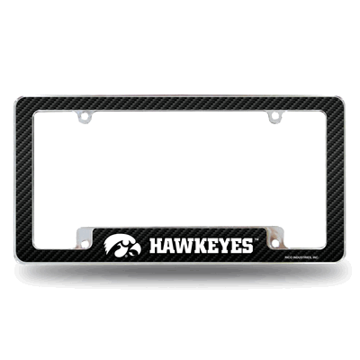 Iowa Hawkeyes Carbon Fiber Chrome Automotive License Plate Frame