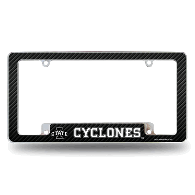 Iowa St Cyclones Carbon Fiber Design Chrome Auto License Plate Frame